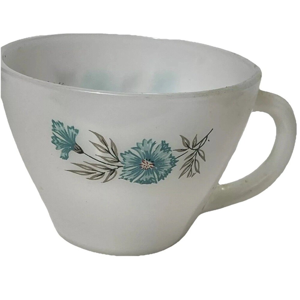 Vintage Fire King Oven Ware Bonnie Blue Carnation Flower Coffee Tea Cup